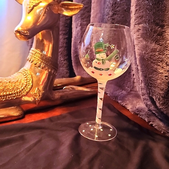 Happy Snowman Hand Painted Wine Glass - Christmas - Picture 1 of 7